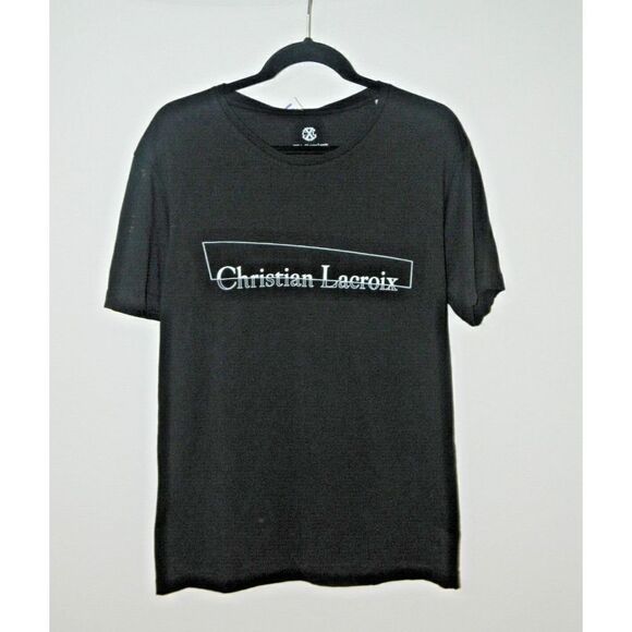 Christian Lacroix T-Shirt Men Size Large Black White Logo Cotton - Picture 1 of 8